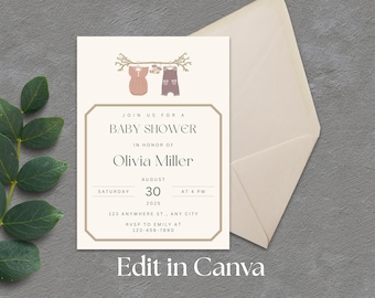 Rustic Baby Shower Invitation Template - Edit in Canva - Instant Download - Gender-Neutral