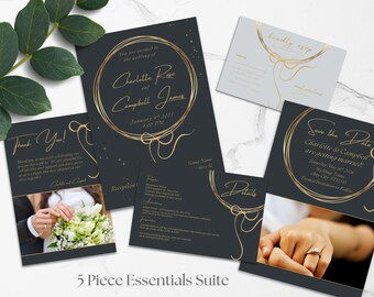 Modern Wedding Invitation Suite Template - Edit in Canva - Printable - Charlotte