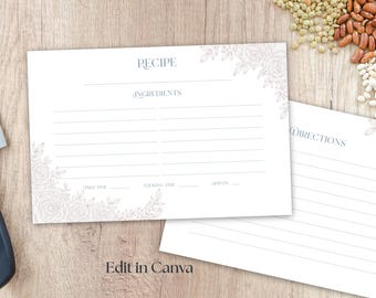 Vintage Floral Recipe Card for Bridal Showers - Edit in Canva - Instant Download