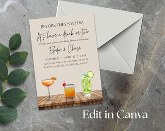 Couples Wedding Shower Invitation / Night Out / Printable / Edit in Canva
