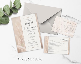 Boho Wedding Invitation Suite Template / Edit in Canva / Printable 3 Piece Bundle - Hazel