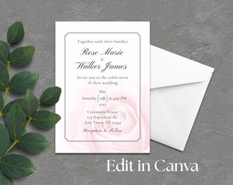 Rose Wedding Invitation Suite Templates - Edit in Canva - Printable Bundle