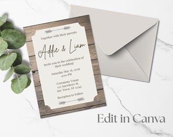 Rustic Wedding Invitation Suite Template - Instant Download - Edit in Canva - Printable