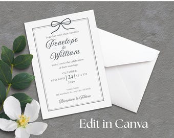 Elegant Minimalist Wedding Invitation Suite - Edit in Canva - Printable Bundle - Penelope