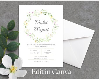 Wildflower Wedding Invitation Templates - 3 Piece Bundle - Printable - Instant Download