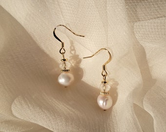 Boucles d'oreilles de mariée fines plaqué or écru et doré - Bijoux pour la mariée