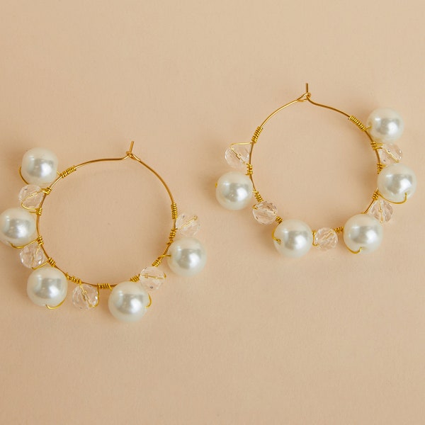 Créoles mariage perles - Boucles d'oreilles de mariée - Bridal gold earrings