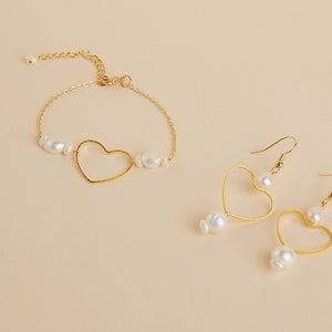 Parure de mariée bracelet et boucles d&#39;oreilles coeur et perles