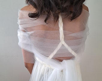 Etole de mariée tulle fin - Châle mariage tulle - Etole mariage écrue