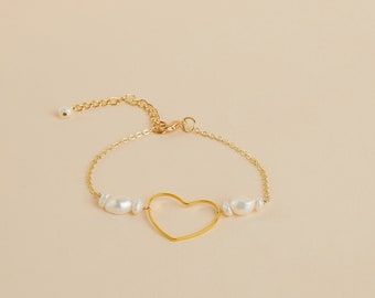 Bracelet de mariée coeur et perles d'eau douce - bijoux de mariée