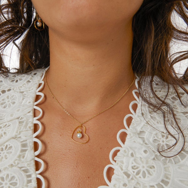 Collier coeur et perles - bijou pour la mariée - accessoires mariage - parure de mariée