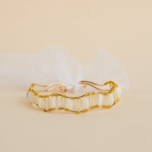 Bracelet de mariée perles et tulles - Bracelet mariage perles naturelles