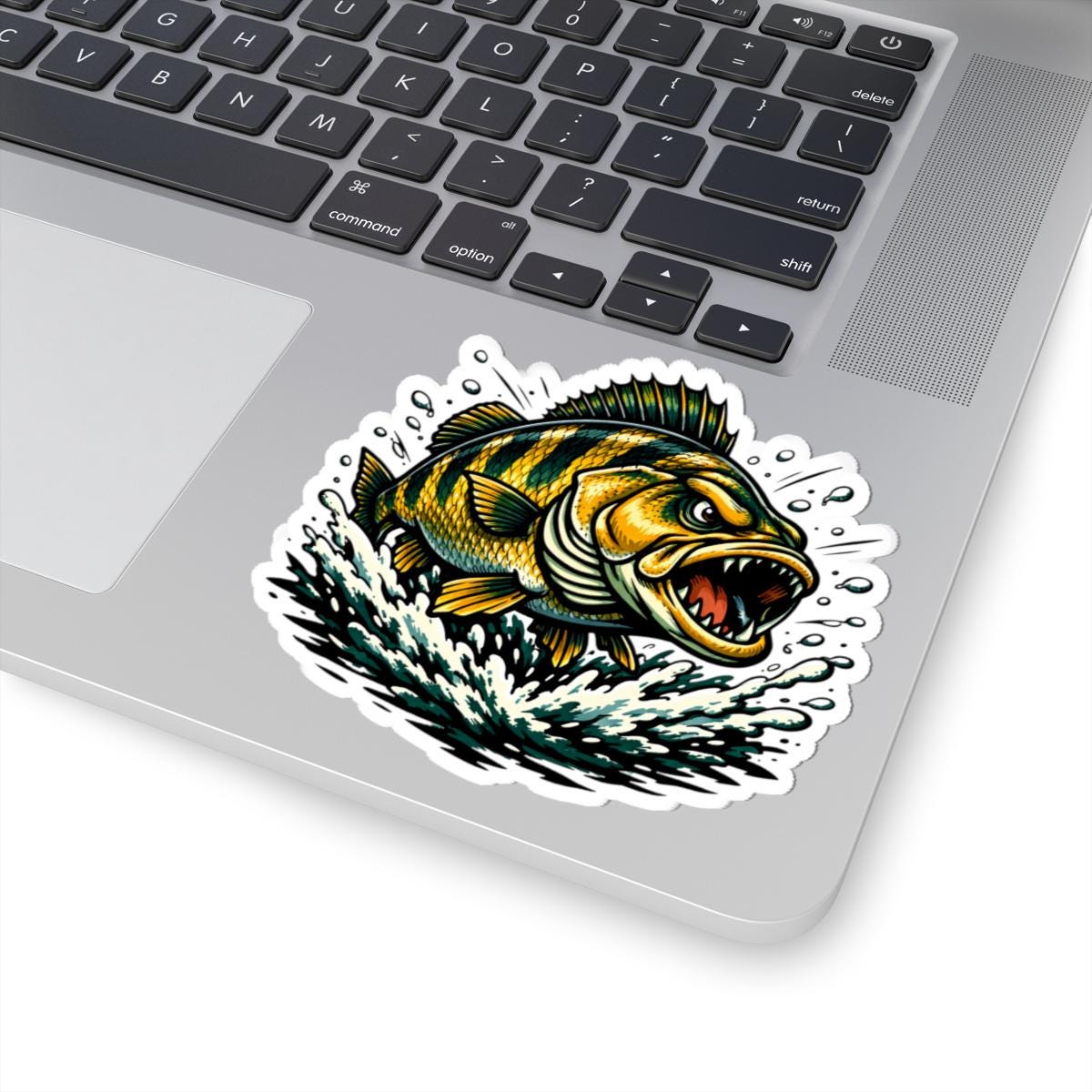 Angry Perch Fish Sticker | Kiss-cut Fishing Decal, Waterproof Laptop ...