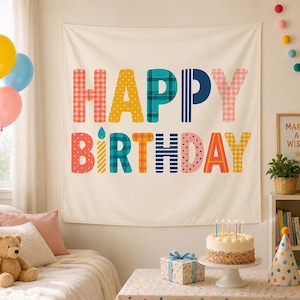 Happy Birthday Banner, Birthday Party Tapestry, Birthday Backdrop Decor, Kids Birthday Wall Hanging, Colorful Birthday Party Banner