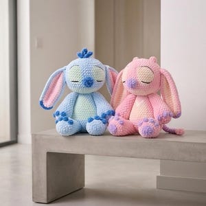 Schlafen Blau Alien häkeln Plüsch, klobige Samt Amigurumi Stofftier, Kawaii rosa Häschen Spielzeug, niedliches Baby Geschenk, handgemachte Kinderzimmer Dekor