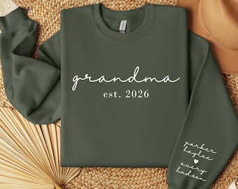 Custom Grandma Established Year Crewneck, Personalized Nana Gift, Grandchildren Name Sweatshirt