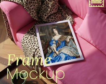 Eclectic Lilac Frame Mockup | Leopard Print, Pink Velvet Sofa (Digital Download)