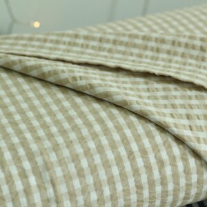 Poly Cotton Seersucker • Tan / Slate Blue / Black afbeelding 3