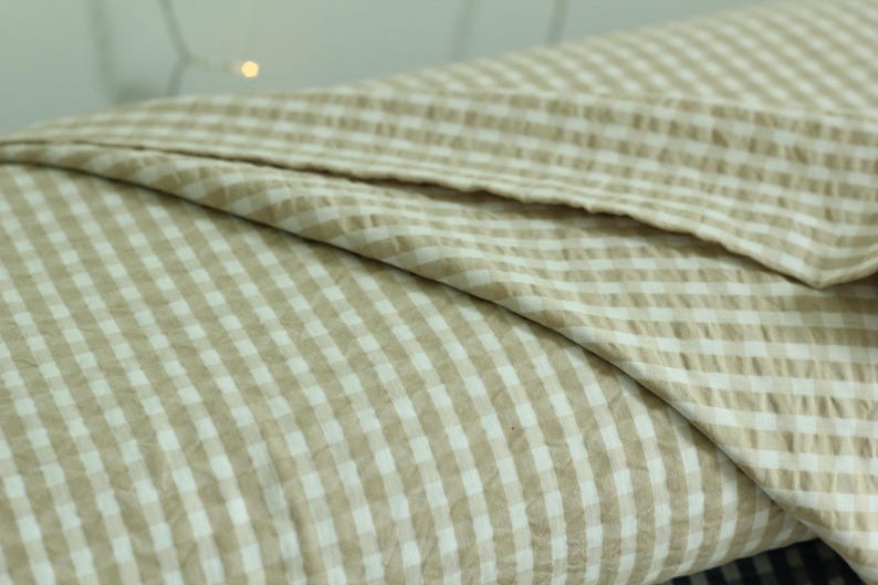 Poly Cotton Seersucker • Tan / Slate Blue / Black afbeelding 3