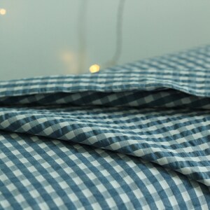 Poly Cotton Seersucker • Tan / Slate Blue / Black afbeelding 6