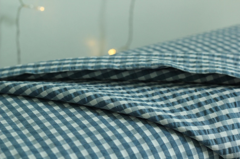 Poly Cotton Seersucker • Tan / Slate Blue / Black afbeelding 6
