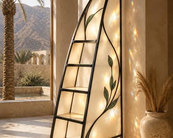 Handmade Stained Glass Ladder Shelf | Tiffany Style Leaf Display Rack | Luxury Art Glass Sun Catcher | Modern Home Decor .