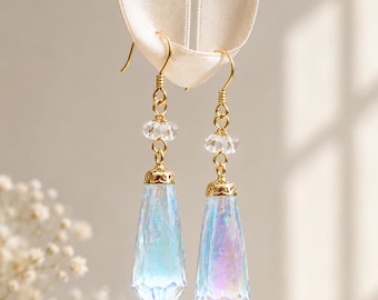 Rainbow Prism Stained Glass Earrings – Iridescent Crystal Teardrop Earrings, Unique Gift for Her.