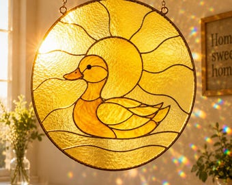 Duck Stained Glass Suncatcher – Handmade Yellow Duck Sun Catcher Window Hanging,  Nursery Decor, Nature Inspired Gift.