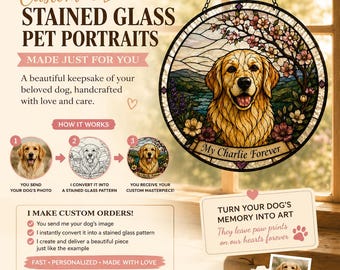 Personalized Dog Memorial Stained Glass Panel – Golden Retriever Sympathy Gift, Pet Remembrance Keepsake.