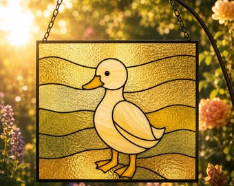 Duck Stained Glass Suncatcher, Handmade Yellow Duck Window Hanging,  , Duck Lover Gift, , Farmhouse Window Art, Nature Inspired Sun Catcher.
