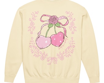 Cherry Bow Crewneck Sweatshirt, Coquette Aesthetic Sweatshirt, Comfort Colors Crewneck, Girly Cherry Sweatshirt, Soft Pink Bow Graphic