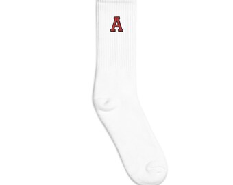 Embroidered “A” Crew Socks – Red & Black | School Spirit Socks