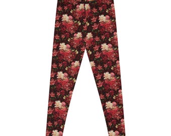 Leggings con stampa floreale vintage rosa / Leggings con stampa integrale