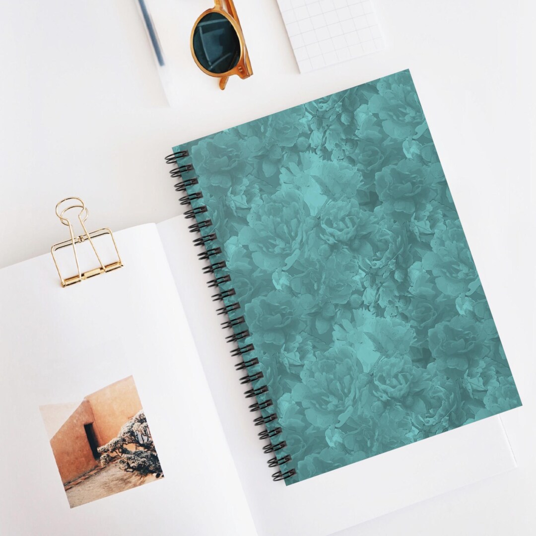 Vintage Teal Peony Pattern Spiral Notebook | Floral Ruled Lined Journal ...