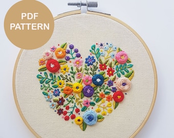 Printable Embroidery Pattern - Love Grows Here, Modern Embroidery Pattern, Hoop Art Embroidery Pattern, PDF Pattern