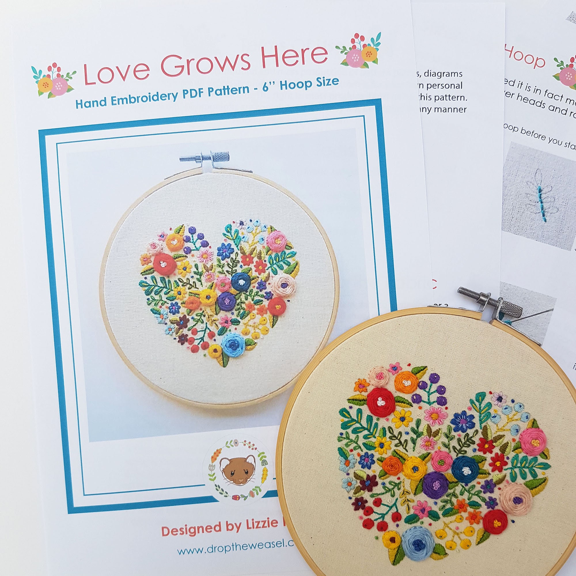 Printable Embroidery Pattern Love Grows Here, Modern Embroidery Pattern,  Hoop Art Embroidery Pattern, PDF Pattern 