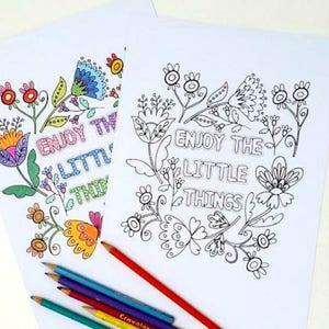 Enjoy the Little Things adult coloring page, DIY printable, Hand Drawn Illustration, Instant Download, Adult Coloring Sheet, Art Therapy