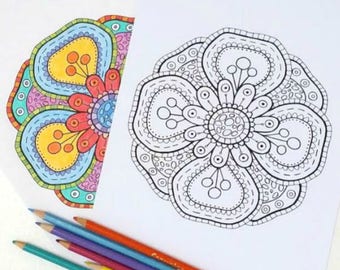 Fantasy Flower Coloring Page: Hand Drawn Art Therapy (PDF)