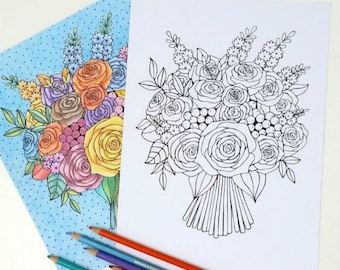 Posy Coloring Page: Hand Drawn Floral Bouquet (PDF Download)
