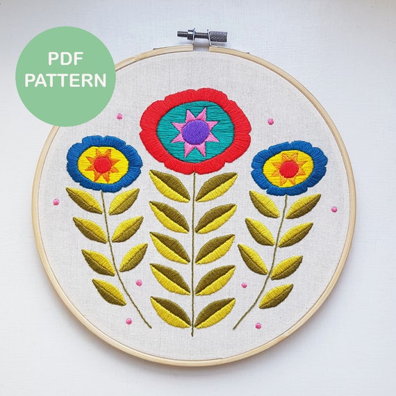 PDF pattern embroidery PDF modern embroidery embroidery patterns floral embroidery Scandi Flowers hand embroidery pattern