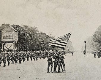 1918 Fourth of July Parade – AEF Soldiers & Red Cross Nurses in Paris – WWI American Red Cross Postcard