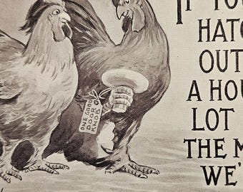 Anthropomorphic Rooster & Hen Proposal – 1911 Comic Postcard – H.I.R. – “If You Will Hatch Me Out”
