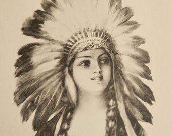 Schlesinger Bros. Photo‑Gelatine Series 216 – Native American Maiden Portrait – Antique Art Postcard ca. 1911