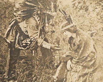 1914 RPPC – Western Souvenir Portrait “Chief and Wife” – Early Studio Native American Imagery – Real Photo Postcard