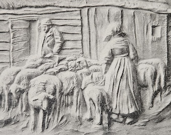 Antique Embossed Postcard After Anton Mauve Pastoral Shepherd & Sheep Early 1900s