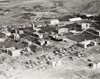 Washington State College Pullman WA – Aerial Campus Photograph – Velox Real Photo – Antique Architecture & Town View