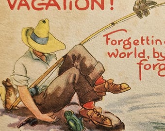 Early 1900s “VACATION!” Comic Postcard – Bernhardt Wall No. 6318 – Fishing Humor, Antique Comic Card