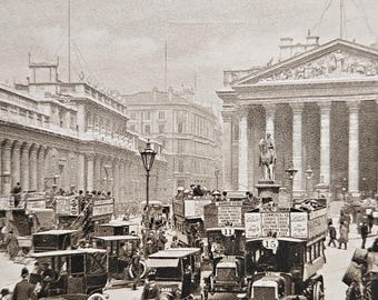 London Street Scene Postcard Pair – Bank of England & Royal Exchange / Rotten Row Hyde Park – Peter Robinson Ltd. c.1923