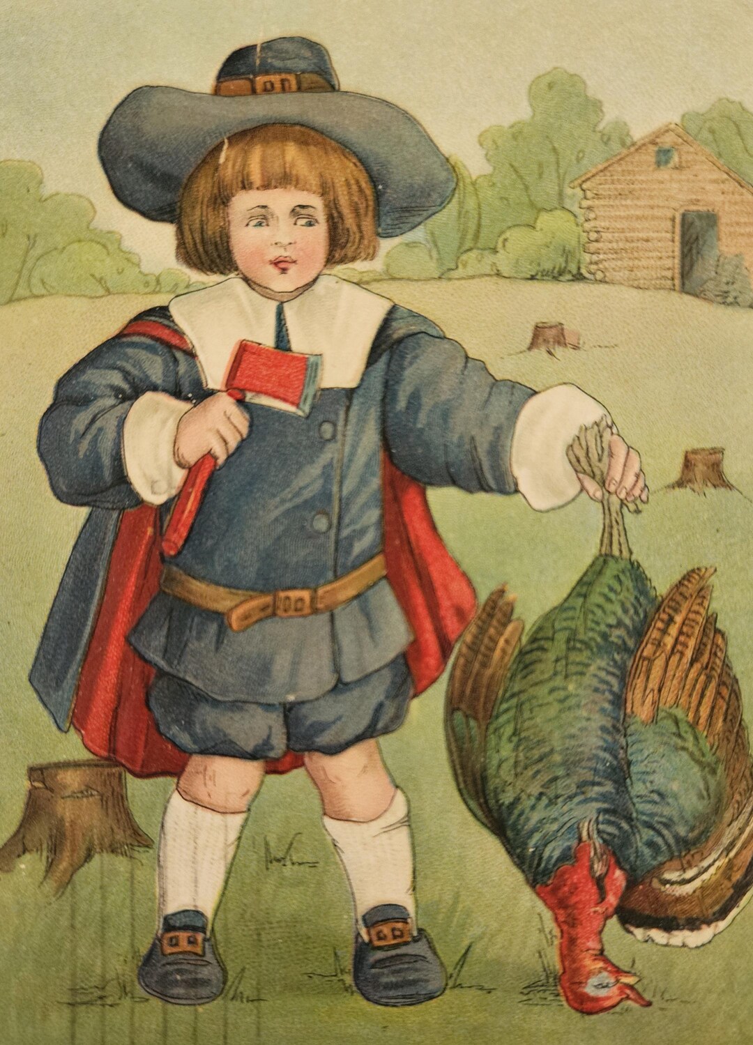 Vintage Thanksgiving Printable, Pilgrim Boy With Axe and Turkey ...