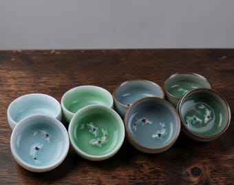 韓国青磁象嵌鶴雲文ペア湯呑 高麗青磁雲鶴文夫婦湯呑み - Etsy 日本